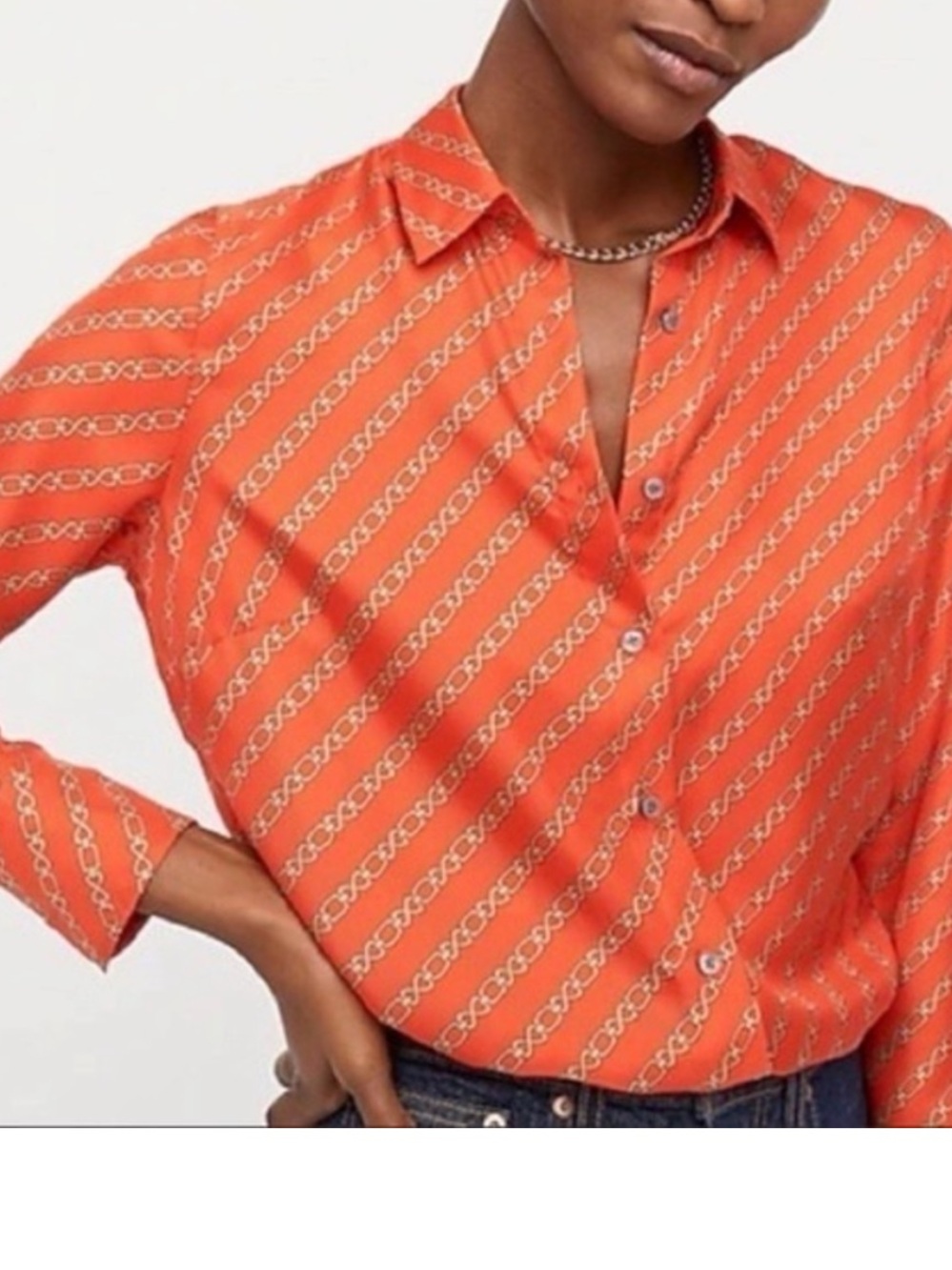 J. Crew Orange Chain-Print Button-Down Blouse
